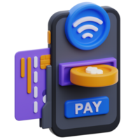 färgrik kontaktlös betalning 3d ikon. finansiell teknologi begrepp 3d framställa. mobil telefon med dollar mynt och betala knapp finansiera illustration png