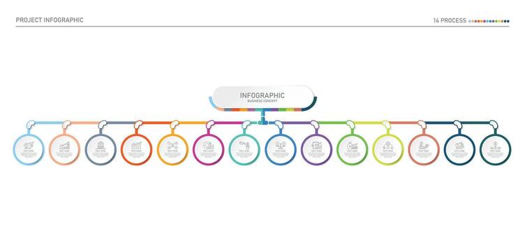 Infographic process design with icons and 14 options or steps. vector