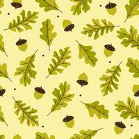 Seamless pattern with oak leaves and acorns in green colors. Vector graphics.