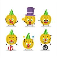 Cartoon character of slice of nance with various circus shows vector