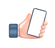 hand- Holding een smartphone transparant scherm , png 3d minimalistische stijl geïsoleerd Aan transparant achtergrond