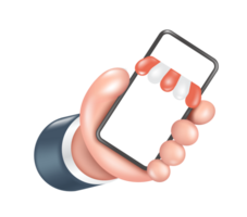 main en portant transparent téléphone intelligent boutique ,png 3d isolé sur transparent Contexte pour en ligne achats conception png