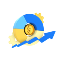 Investment with coin, arrow, and gear. financial technology 3D Icon render png