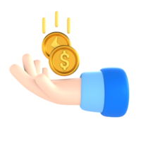 lucro com mão e moeda financeiro tecnologia 3d ícone render png