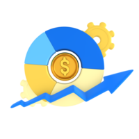 Investition mit Münze, Pfeil, und Gang. finanziell Technologie 3d Symbol machen png