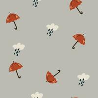 Autumn pattern with clouds, umbrellas and rain drops. Creative background for fabric, textile, scrapbooking and prints. Vector illustration.