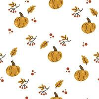 Tiny pumpkin seamless pattern, Halloween fabric design. Pumpkins and berries. Autumn childish digital background. vector