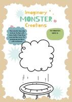 flat design vector drawing a monster funny character printable for kids activity