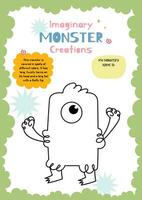 flat design vector drawing a monster funny character printable for kids activity