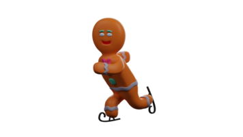 3D illustration. Attractive Gingerbread 3D Cartoon Character. Gingerbread is playing surfboards. Gingerbread looks happy when he spends his time playing. 3D Cartoon Character png