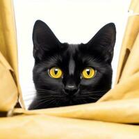 a black cat peeking out from behind a brown bag generative AI photo