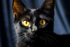 un negro gato con amarillo ojos mirando a el cámara generativo ai foto