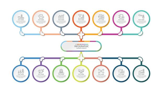 Infographic process design with icons and 14 options or steps. vector