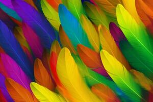 Rainbow feathers pattern. Generate Ai photo