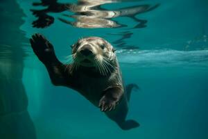 mar nutria submarino animal. generar ai foto