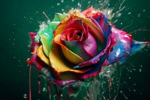 Colorful paint rose. Generate Ai photo
