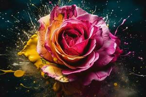 Colorful paint rose. Generate Ai photo