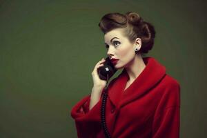 Retro woman telephone call. Generate Ai photo