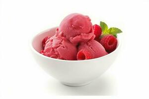 Bowl raspberry sorbet. Generate Ai photo