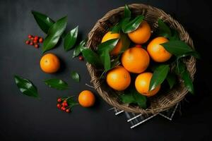 Tangerines background. Generate Ai photo