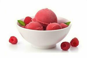 Bowl raspberry sorbet food. Generate Ai photo