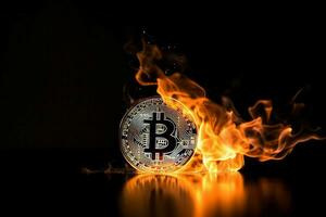 Burning bitcoin crypto. Generate Ai photo