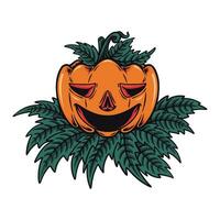 Víspera de Todos los Santos calabaza y hoja vector ilustración personaje diseño