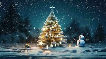 Navidad decoración y celebracion con monigote de nieve y regalo caja antecedentes. sin costura bucle lapso de tiempo virtual vídeo animación antecedentes. video