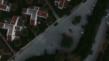 Aerial view of resort with cottages on the sea shore Trikorfo Beach, Greece video