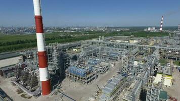 Facilities of petroleum processing plant, aerial view video