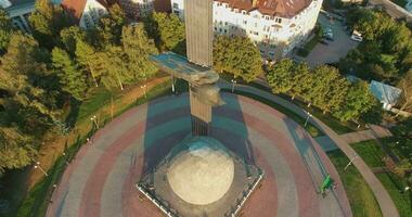 Monument to the 600th anniversary of Kaluga in Russia, aerial video