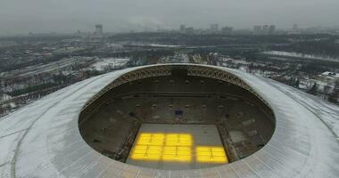 Aerial view of Luzhniki Stadium roof and Moscow winter cityscape, Russia video