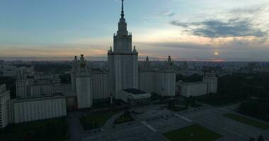 Aerial evening cityscape with Lomonosov Moscow State University, Russia video