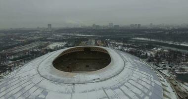 Aerial view of winter Moscow and reconstructed Luzhniki Stadium, Russia video