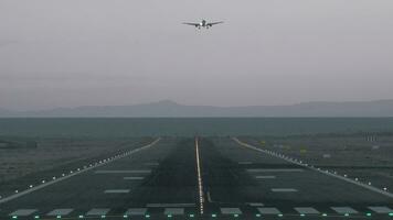 Evening arrival of passenger airplane video