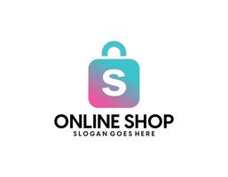 en línea tienda logo diseños modelo. ilustración vector gráfico de compras carro y tienda bolso combinación logo diseño concepto. Perfecto para comercio electrónico, venta, descuento o Tienda web elemento. empresa emblema