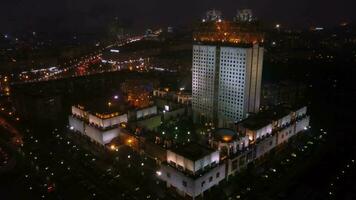 Russian Academy of Sciences in Moscow, night aerial view video