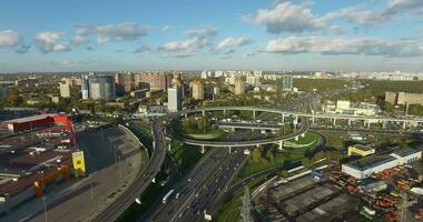 Aerial view of a round transport interchange video