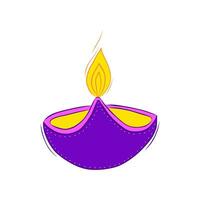 Color Burning Diya Candle Decorative Element for Diwali Festival in Doodle Style vector