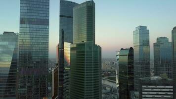 Aerial view of several glass skyscrapers video