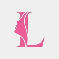 Woman Face Logo On Letter L. Beauty Spa Symbol With Woman Face Icon vector