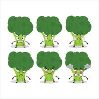 brocoli dibujos animados personaje con varios enojado expresiones vector