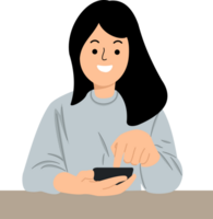 casual woman with a finger on the screen using a mobile phone in the office png
