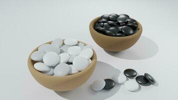 3D rendering of Go, igo, Wei Chi or WeiQi, Japanese boardgame, black and white go stones in bowls photo