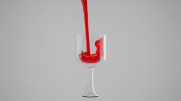 3D rendering of red fluid, wine in to glass, Liquid flowing down photo