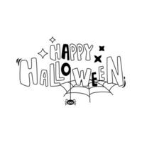 Halloween cartoon elements and lettering. Happy Halloween. Line art. vector