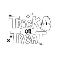 Halloween cartoon elements and lettering. Trick or treat. Line art. vector