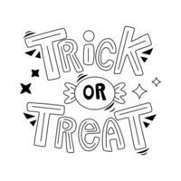 Halloween cartoon elements and lettering. Trick or treat. Line art. vector