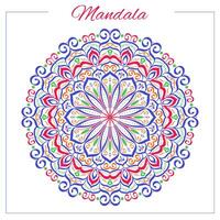 Colorful mandala. Bright blue and red oriental circular ornament with indian, arabic, turkish motifs. Isolated, vector, editable. vector
