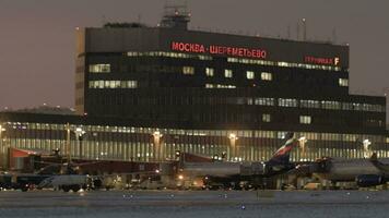 Timelapse of Terminal F of Sheremetyevo Airport at dawn Moscow, Russia video